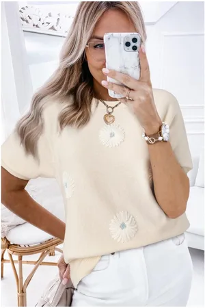 Azura Exchange Womens Flower Pattern Short Sleeve Knitted Top Viscose - Size Small