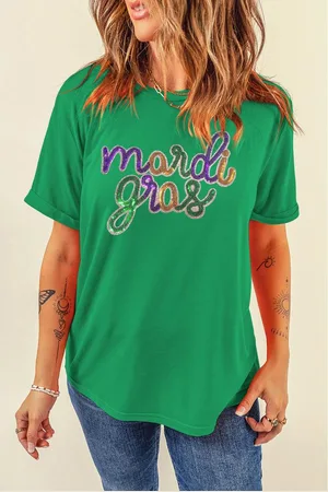 Azura Exchange Womens Bright Sequin mardi gras Graphic T Shirt - Size Small
