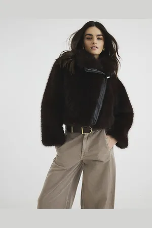 River Island Womens Biker Jacket Faux Fur - Size Medium