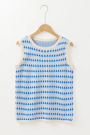 Azura Exchange Womens Stripe Geometric Print Round Neck Slim Fit Sweater Vest Viscose - Size Medium