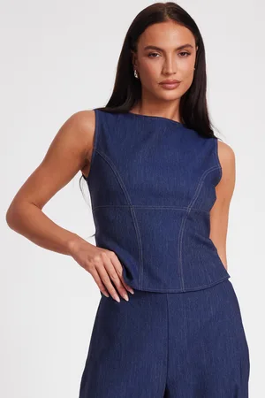 Quiz Womens Indigo Tie Back Top - - Size 10 UK