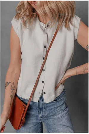 Azura Exchange Womens Jet Stream Button Up O Neck Sweater Vest - Viscose - Size Medium