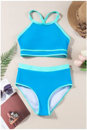 Azura Exchange Womens Contrast Trim Crisscross Back High Waisted Bikini Polyamide - Size Large