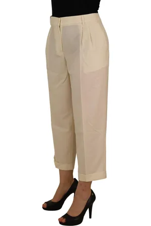 Dolce & Gabbana WoMens Ivory High Waist Cropped Folded Hem Trousers Pants - Wool - Size EU 50 (Womens)