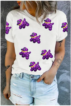 Azura Exchange Womens Sequin Balloon Puppy Graphic Mardi Gras Tee - Size X-Large