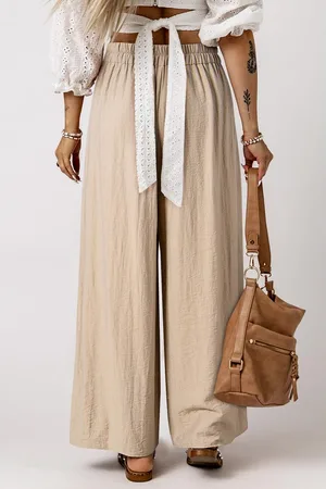 Azura Exchange Womens Drawstring Waist Pleated Wide Leg Casual Pants Viscose - Size Small