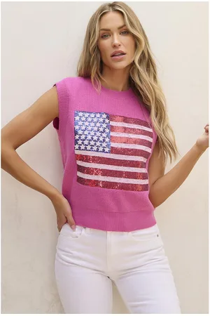 Azura Exchange Womens Bonbon Sparkling American Flag Knitted Vest - Viscose - Size 2XL