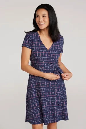 Mountain Warehouse Womens/Ladies Santorini Patterned Jersey Wrap Midi Dress (Indigo) - - Size 22 UK