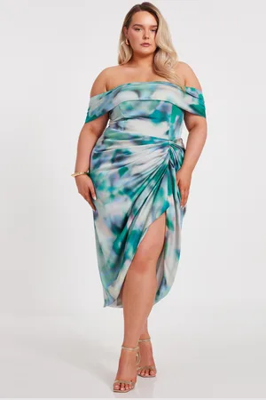 Quiz Womens Curve Satin Marble Print Midi Dress - - Size 26 UK