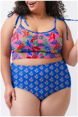 Azura Exchange Womens Fashion Print Tied Straps Crop Vest and High Waist Plus Size Bikini - Size 4XL