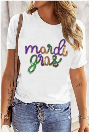 Azura Exchange Womens Sequin mardi gras Graphic T Shirt - Size 3XL