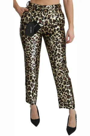 Dolce & Gabbana WoMens Brown Leopard Sequined High Waist Pants - - Size EU 38 (Womens)
