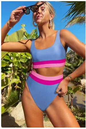 Azura Exchange Womens Colorblock High Waisted Bikini Swimsuit Polyamide - Size X-Large