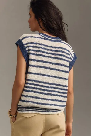 Azura Exchange Womens Stripe Loose Buttoned V Neck Sweater Vest - Size Medium