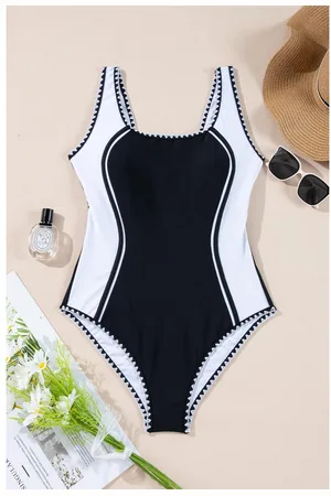 Azura Exchange Womens Color Block Ric Rac Trim U Neck One Piece Swimsuit Polyamide - Size Large