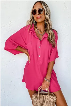 Azura Exchange Womens Bright Half Button Collared Loose Romper - Size Large