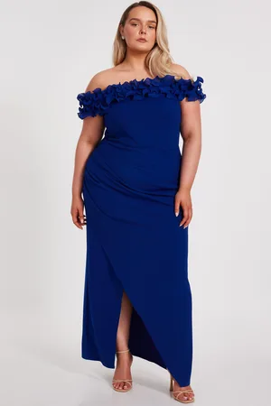 Quiz Womens Curve Bardot Ruffle Maxi Dress - - Size 26 UK