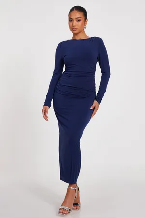 Quiz Womens Petite Indigo Ruched Midaxi Dress - - Size 8 UK