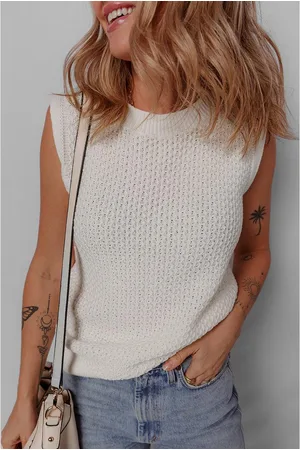 Azura Exchange Womens Solid Color Eyelet Knit Crew Neck Sweater Vest - Size Large