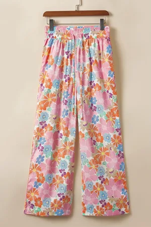 Azura Exchange Womens Floral Smocked Waist Loose Pants Cotton - Size Large