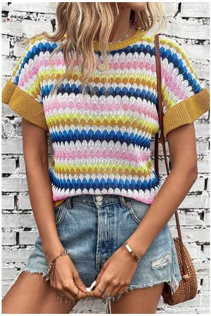 Azura Exchange Womens Trimmed Ruffle Sleeve Colorful Textured Sweater Viscose - Size X-Large