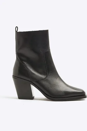 River Island Womens Ankle Boots Leather Western Heeled - Size UK 4