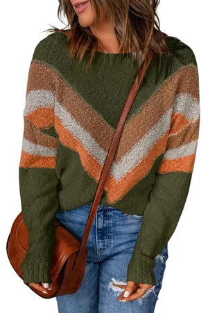 Azura Exchange Womens Multicolor Chevron Striped Drop Shoulder Sweater - - Size Large