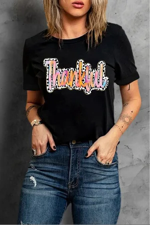 Azura Exchange Womens Thankful Cow Print Crew Neck T Shirt - Size X-Large