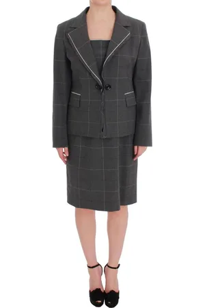 Bencivenga WoMens Gray Checkered Cotton Blazer Dress Set Suit - - Size 2XL