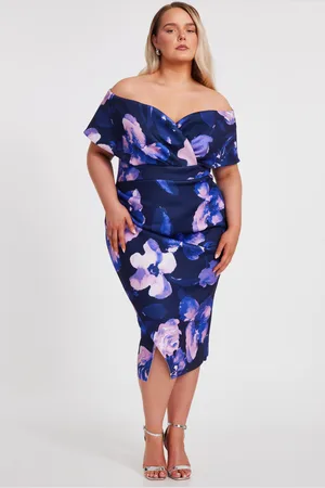 Quiz Womens Curve Floral Bardot Midi Dress - Size 18 UK
