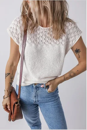 Azura Exchange Womens Eyelet Knit Tied Back Short Sleeve Sweater Viscose - Size X-Large