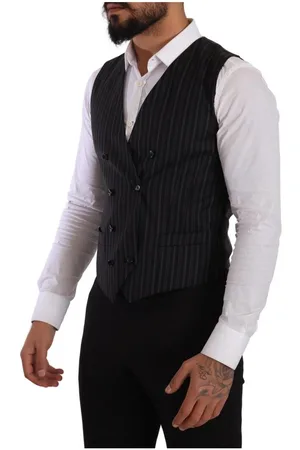 Dolce & Gabbana Mens Gray Striped Double Breasted Waistcoat Vest - Wool - Size EU 48 (Mens)