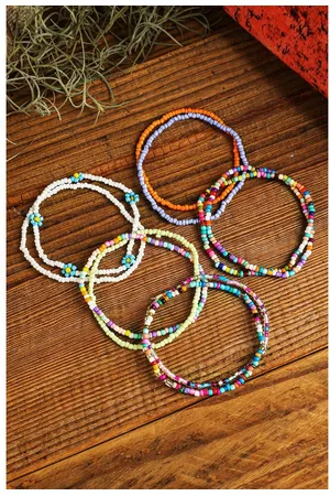 Azura Exchange Unisex Flower Vibrant Color Multi Layered Beaded Anklet Set - One Size