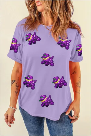 Azura Exchange Womens Wisteria Sequin Balloon Puppy Graphic Mardi Gras Tee - - Size Large