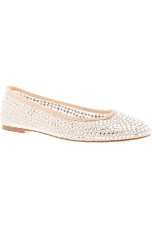 Platino Womens Flat Shoes Ballerina Shine Slip On cream - - Size UK 4