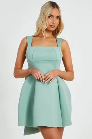 Quiz Womens Sage Bow Skater Dress - - Size 12 UK