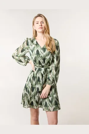 Blue Vanilla Womens Metallic Zig Zag V Neck Belted Dress - - Size 14 UK