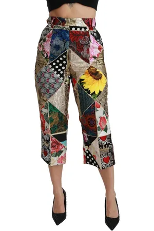 Dolce & Gabbana WoMens Silk Multicolor Print High Waist Cropped Pants - Cotton - Size EU 40 (Womens)