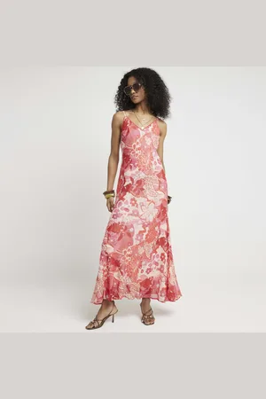 River Island Womens Slip Maxi Dress Floral V-Neck Viscose - Size 8 UK