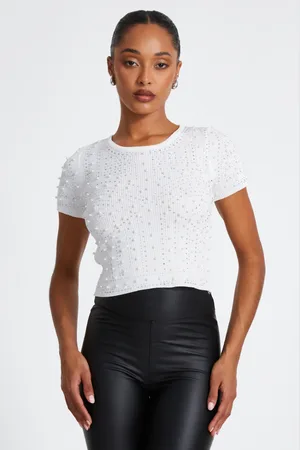 Quiz Womens Knit Embellished Crop Top Viscose - Size Small