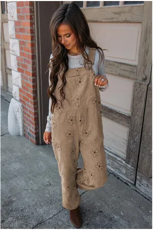 Azura Exchange Womens Flower Print Corduroy Overalls - Size Medium