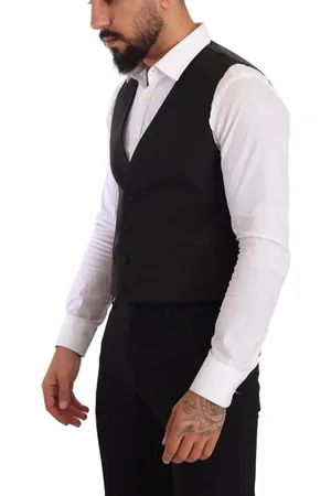 Dolce & Gabbana Mens Gray Silk Slim Fit Waistcoat Formal Vest - - Size EU 48 (Mens)