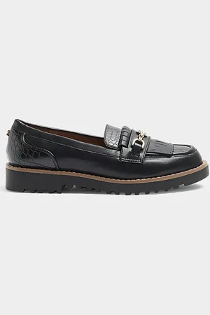 River Island Womens Loafers Croc Embossed Fringe Pu - Size UK 8