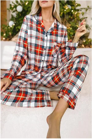 Azura Exchange Womens Plaid Pajama Set Long Sleeve Button Front - Size 2XL