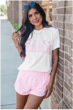 Azura Exchange Womens MAMA Printed Tee and Plaid Shorts Lounge Set Cotton - Size Small
