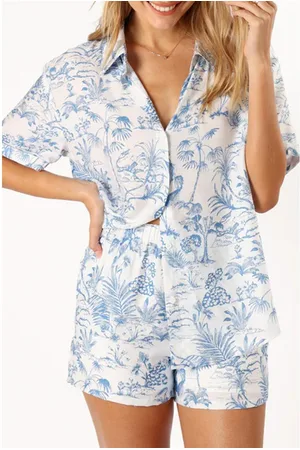 Azura Exchange Womens Floral Short Sleeve Shirt and Shorts Set - Size Large