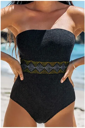 Azura Exchange Womens Geometric Trim High Waist Strapless One Piece Swimsuit - Size Small