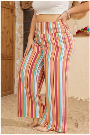 Azura Exchange Womens Stripe Plus Size Boho Smocked Waist Loose Pants - Size 3XL