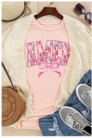 Azura Exchange Womens Floral AMEN Bow Graphic Crewneck T Shirt - Size 2XL