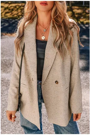 Azura Exchange Womens Oatmeal Single Breasted Elegant Suit Jacket - - Size Medium